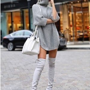 Turtleneck Knit Pullover Sweater in Gray Medium